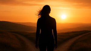 Afbeelding waarop een vrouw 1 van de 2 paden kiest